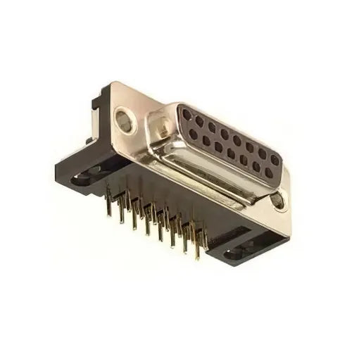 DB15 female connector right angle — 15-pin D-sub, PCB mount, solder type