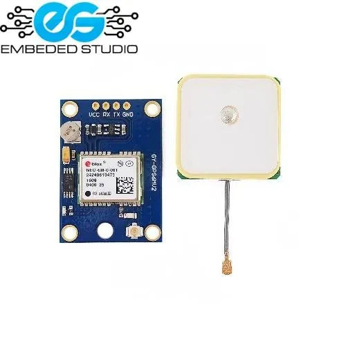 NEO-6M V2 GPS module — u-blox NEO-6M engine, UART, 3.3V–5V, onboard battery backup, patch antenna