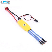 30A Electronic Speed Controller (ESC) with T-plug battery connector, bullet motor outputs, and signal cable for RC drones and quadcopters
