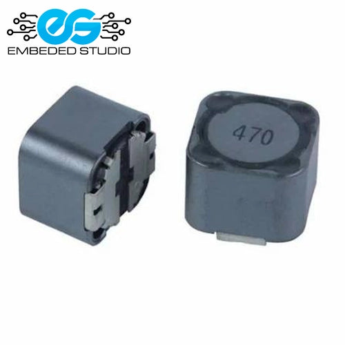 47uH SMD power inductor shown from two different angles, featuring the "470" part marking on top, displayed next to the Embeded Studio logo.