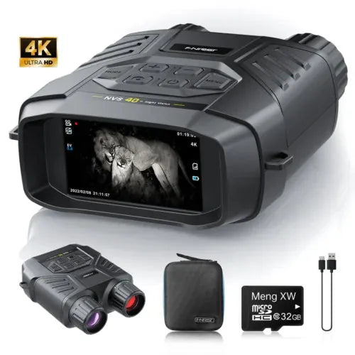FR NVS-40 4K dual lens night vision scope — binocular, 300m range, colour display, photo/video, 6x zoom