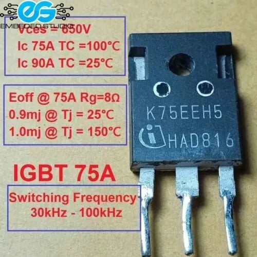 K75EEH5 N-channel IGBT — 650V, 90A, 395W, TO-247, with anti-parallel diode