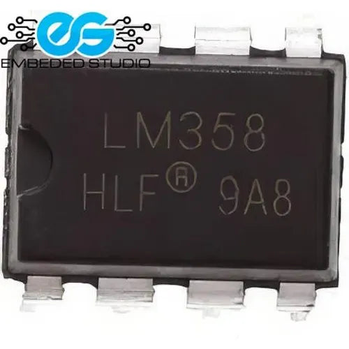 LM358 dual op-amp IC — DIP-8, single supply 3V–32V, wide voltage, amplifier and comparator