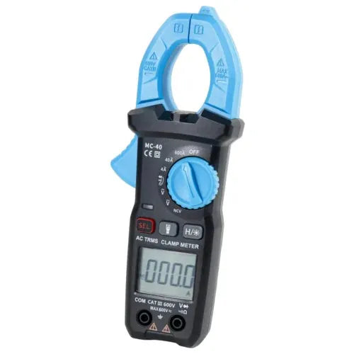 FR MC-40 AC clamp meter — 600A True RMS, auto-ranging, NCV, backlit display