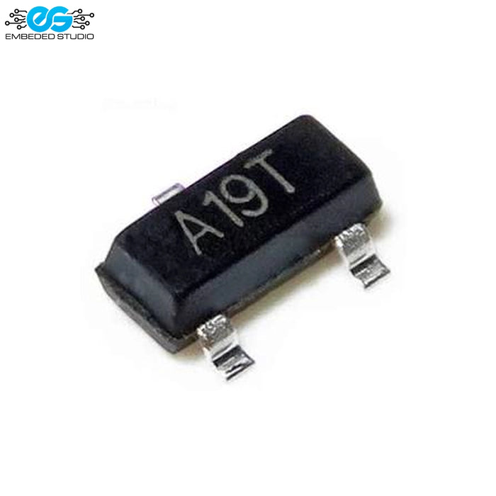 AO3401 A19T P-channel SOT-23 surface-mount MOSFET transistor.