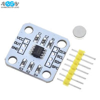 AS5600 12-Bit Magnetic Position Encoder breakout board with white PCB, header pins, and a small magnetic disk