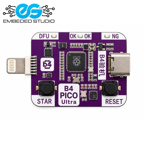 B4 Pico Ultra RP2350A DFU service board for compatible iPhone repair with Lightning connector, USB-C port and onboard control buttons