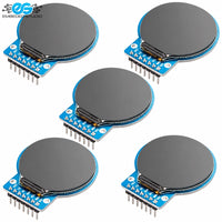 GC9A01 1.28 inch round TFT LCD display modules with blue circuit boards and header pins, shown from multiple angles.