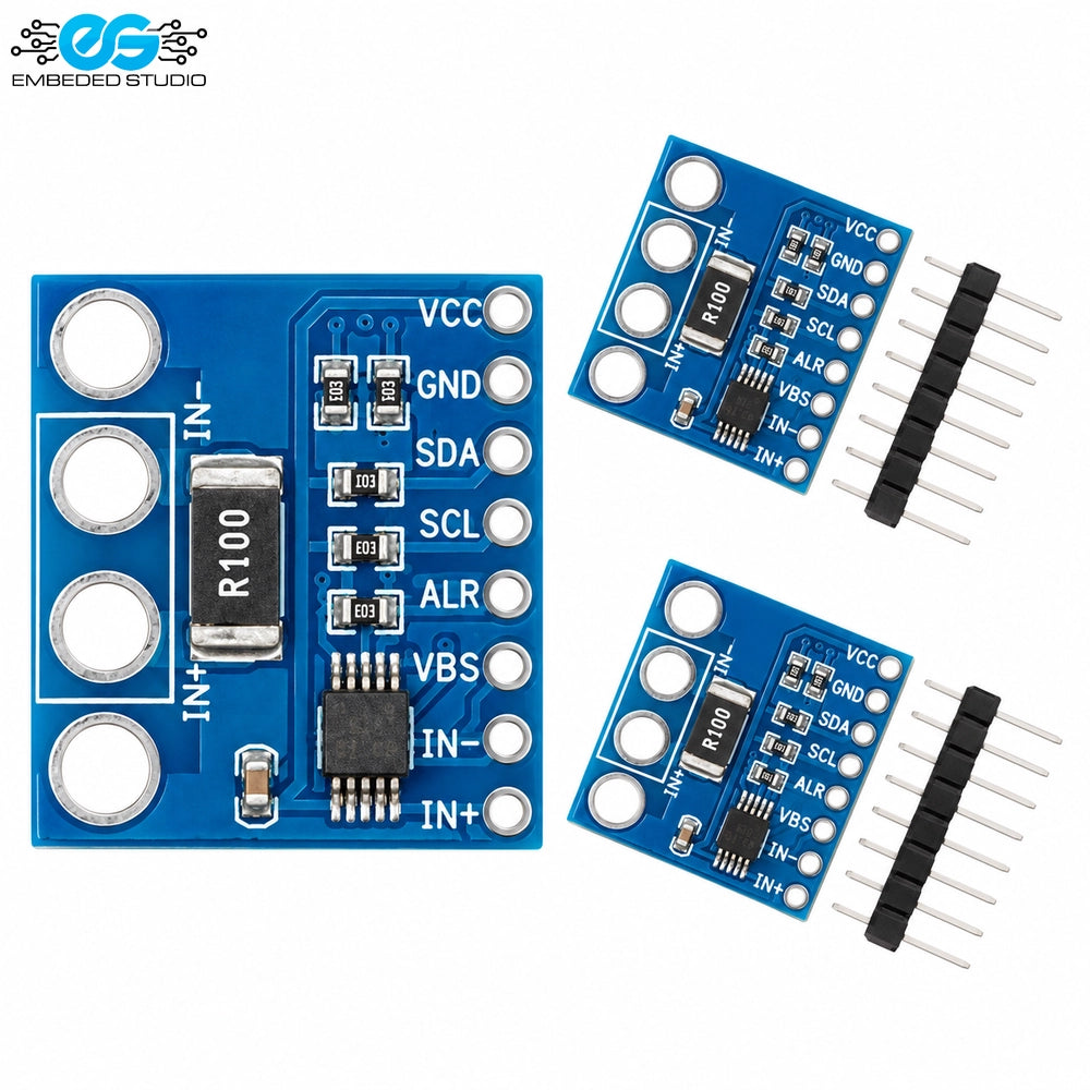 INA226 Bi-directional Current and Power Monitor breakout board with shunt resistor, I2C interface, and header pins