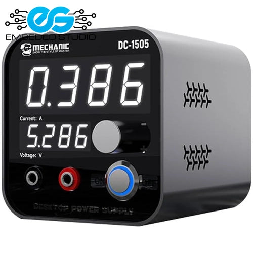 Mechanic brand digital power supply with display on a white background