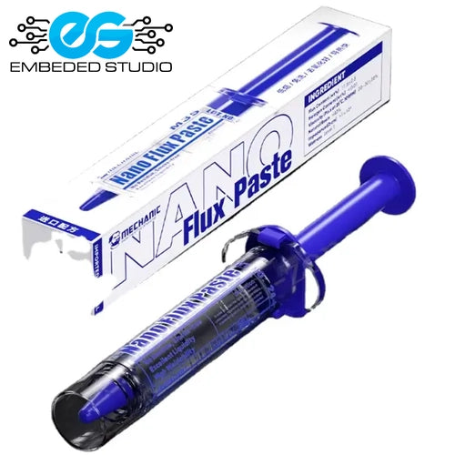 Mechanic Nano Flux Paste with packaging on a white background, featuring Embedded Studio logo.