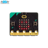 BBC micro:bit v2 board displaying an illuminated LED heart on its 5x5 matrix, with Embeded Studio logo.