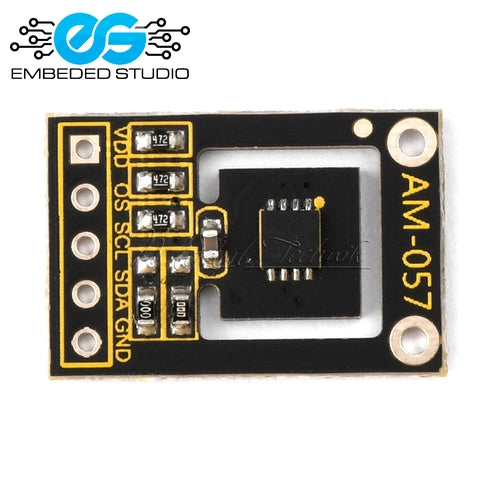 MAX30205 'AM-057' label on a white background, featuring 'Embedded Studio' logo.