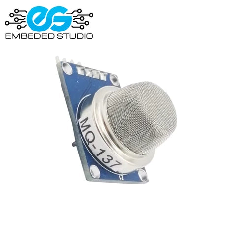 MQ137 Ammonia Gas Sensor Module with Embeded Studio logo, featuring a metallic mesh gas sensor on a blue PCB.