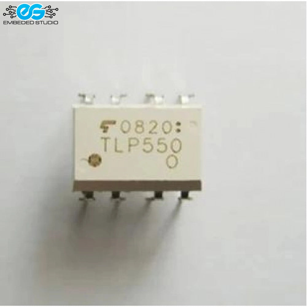 Toshiba TLP550 high-speed photocoupler integrated circuit with transistor output in an 8-pin dual in-line DIP package on a light gray background.