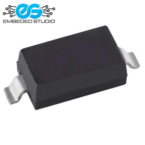 A small black surface-mount electronic component (WT 39V BZT52C39 SOD-123 zener diode) with two silver metal leads on either side, shown against a plain white background with the Embeded Studio logo watermark in the top-left corner.