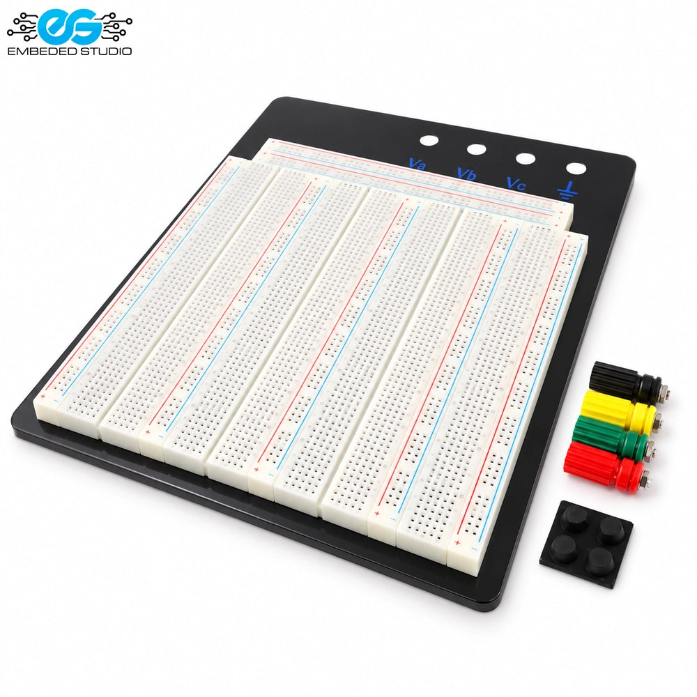 ZY-206 2390 points breadboard with color-coded binding posts, removable power terminals, and Embeded Studio logo branding