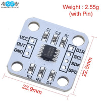 AS5600 12-Bit Magnetic Position Encoder breakout board with white PCB, pin headers, and dimension annotations