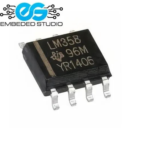 LM358 dual op-amp IC — SOP-8 SMD, single supply 3V–32V, amplifier and comparator