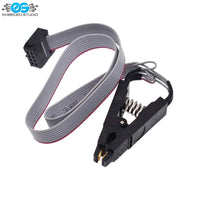 SOP8 SOIC8 IC test clip programmer adapter with 10-pin ribbon cable connector alongside Embedded Studio logo on white background